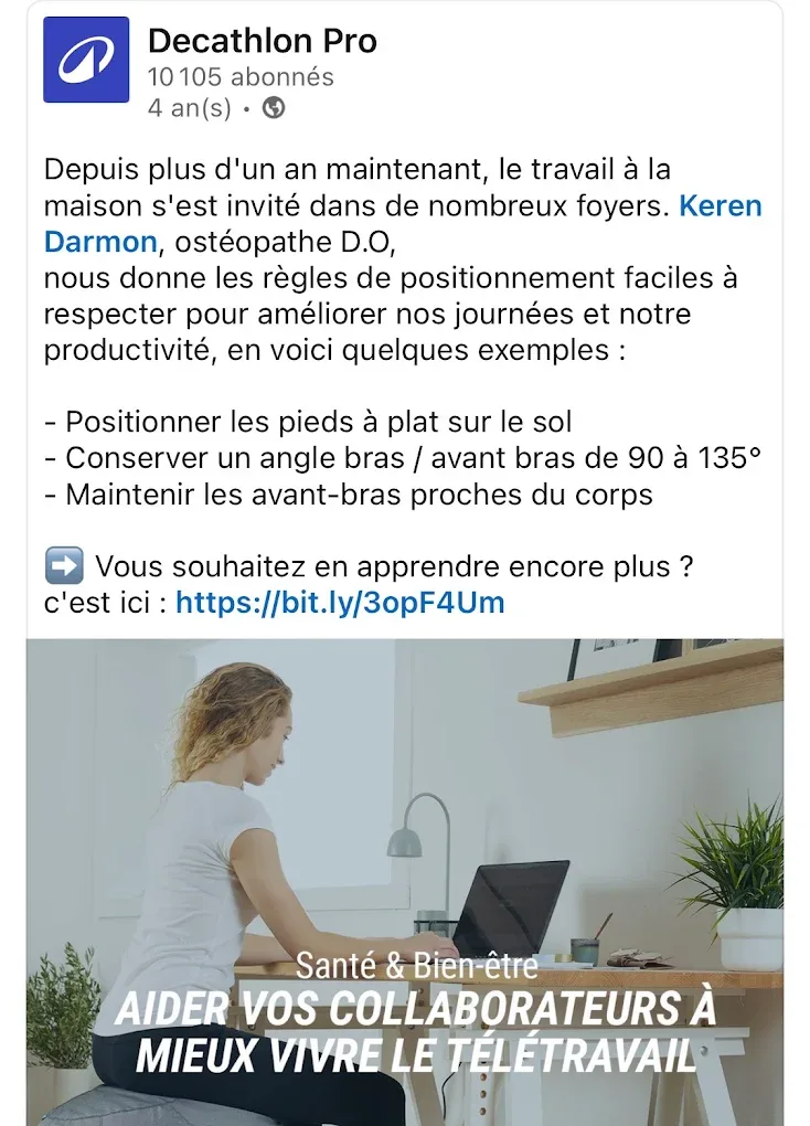 Decathlon Pro - Keren Darmon, ostéopathe D.O. conseils positionnement télétravail