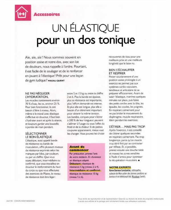 Femme Actuelle - Un élastique pour un dos tonique - experte Keren Darmon